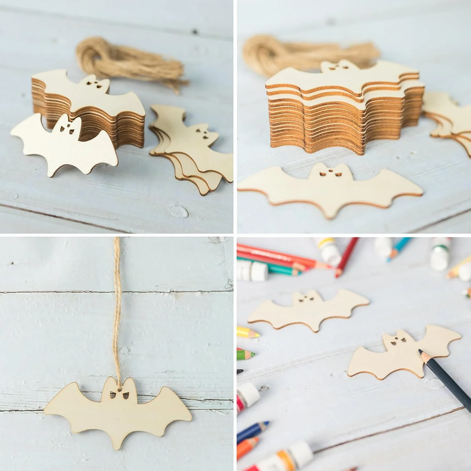 Halloween-Kunsthandwerk für Kinder: DIY-Malset aus Holz – Spinne, Fledermaus und Kürbis-Ornamente für die Party-Dekoration zu Hause, hängende Geschenke – Detail 9