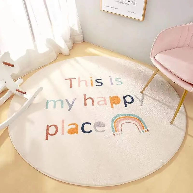Cartoon Round Fluffy Carpet Living Room Rainbow Bedroom Rugs For Kids Room Plush Nursery Play Mat For Children Soft Baby Rug 2