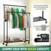 Double Rod Clothing Garment Rack on Wheels, 45 Inches Clothes Rack with Mesh Bottom Shelf for Hanging Clothe 4