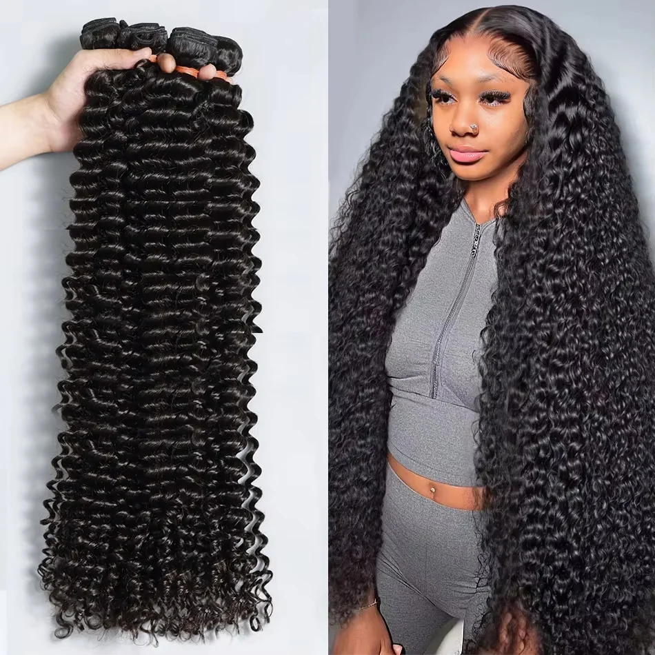 Deep Wave Bundles 1/3/4 Bundles Virgin Deep Curly Human Hair Extensions Natural Hair Water Wave 22 24 26 Inch For Women