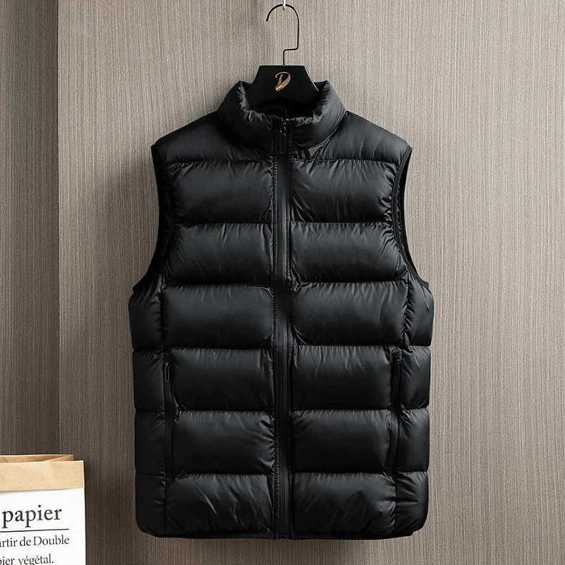 Description Picture 6 of item2024 New Autumn Winter Thick Vests Men Korean Sleeveless Puffer Jacket Motorcycle Vest Plus Size Down Cotton Waistcoat Zipper