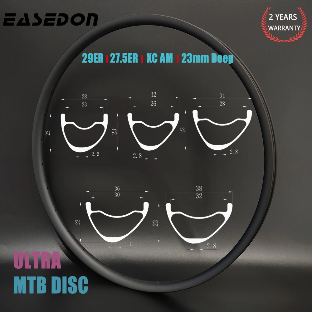 EASEDON Carbon Rim, 29ER MTB Ultra Light XC AM 28 32 34 36 38mm Wide 23mm Deep Asymmetry Tubeless Clincher Mountain Bike Wheel UD 3K 12K