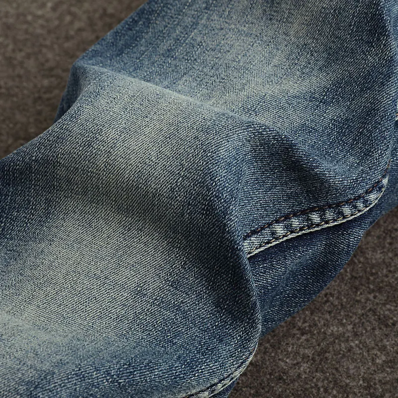 Italian Style Fashion Men Jeans High Quality Retro Blue Stretch Slim Fit Ripped Jeans Men Vintage Designer Denim Pants Hombre