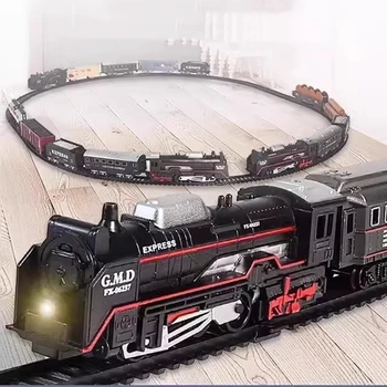 Classical Railway Freight Train Toy Electric Christmas Train Track Set with Light Tracks Model Toys for Kids Gift Children