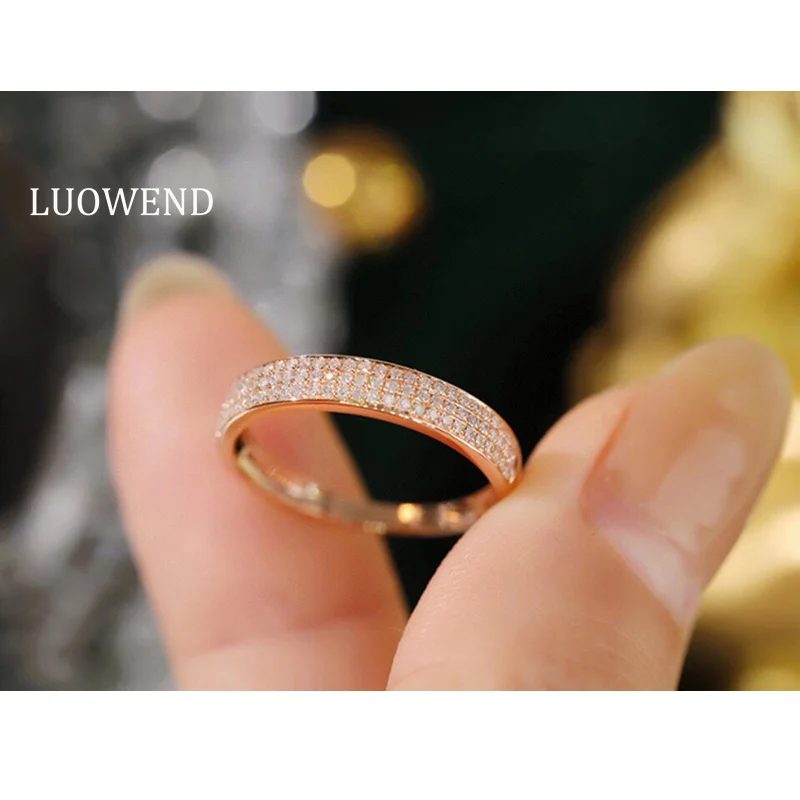 

LUOWEND 18K Rose Gold Rings Classic Shiny Design 0.30carat Real Natural Diamond Engagement Ring for Women High Wedding Jewelry