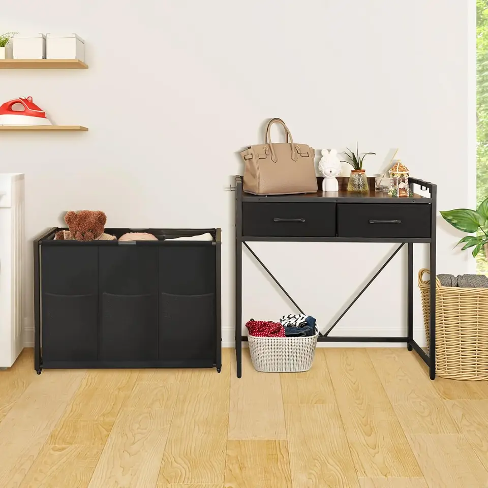3 Compartment Rolling Laundry Sorter with Wheels