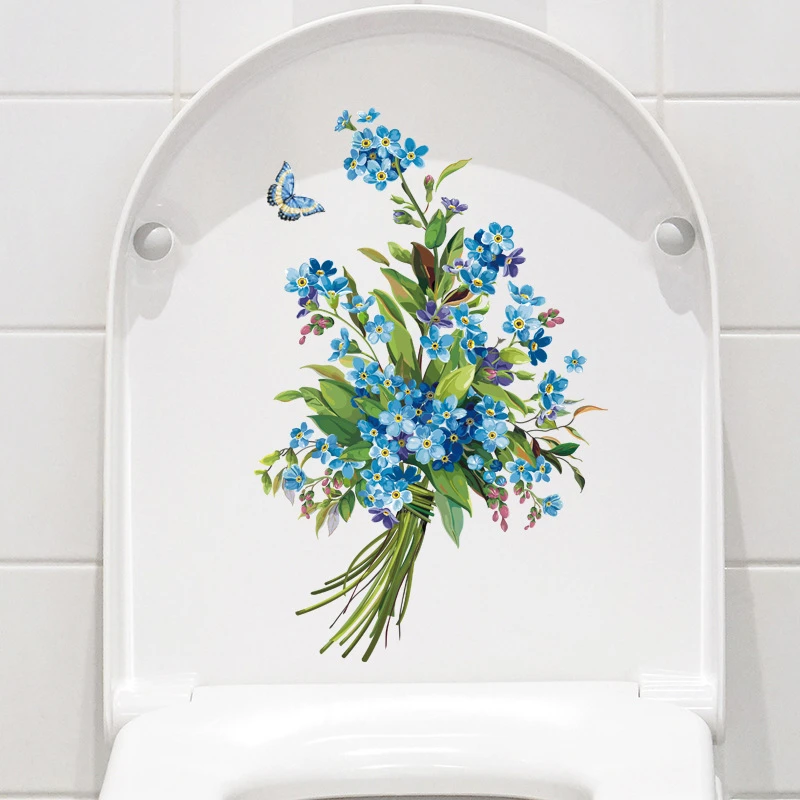 Watercolor Floral Rose Peony Green Leaves Wall Sticker Bathroom Toilet Sticker Self Adhesive Mural Flower Home Decoration Decals