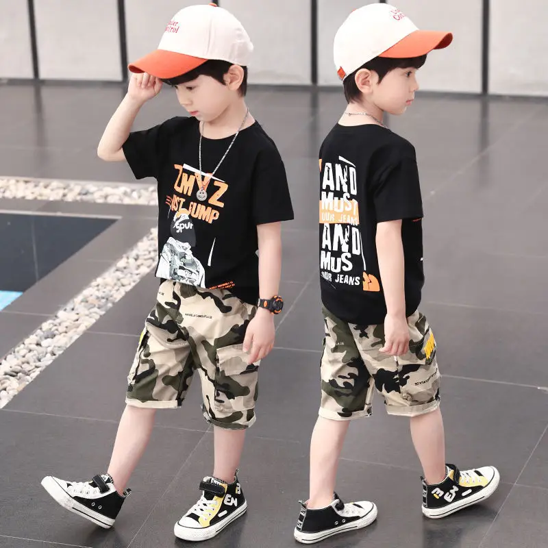 

Boy's Short Sleeve Suit Summer Clothes 2022 New Kids Camouflage Shorts Two-piece Sets Child Hip-hop Clothing