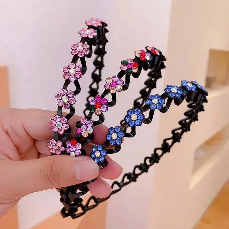 Fashion Pearl Non-Slip Rhinestone Girls Hair Hoop Pretty Elastic Flower Women Headband Suitable Girls Decorative Hair Accessory