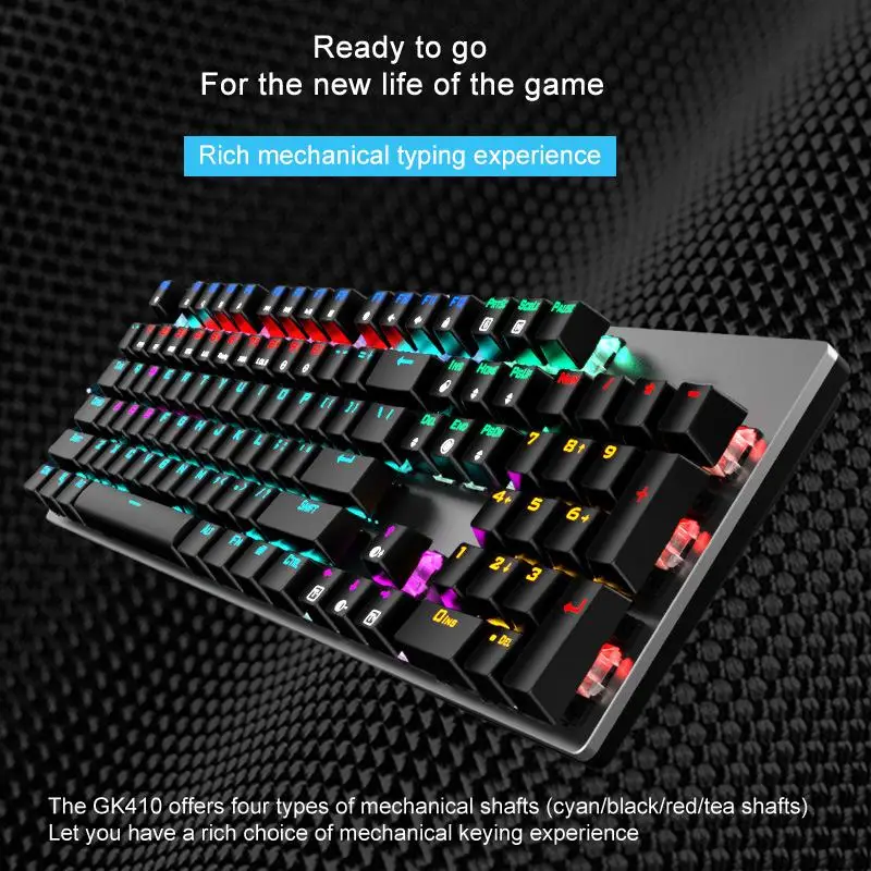 Фото Механическая клавиатура AOC GK410, игровая полностью клавишная клавиатура с металлической панелью, с переключателем синего и черного чая №3