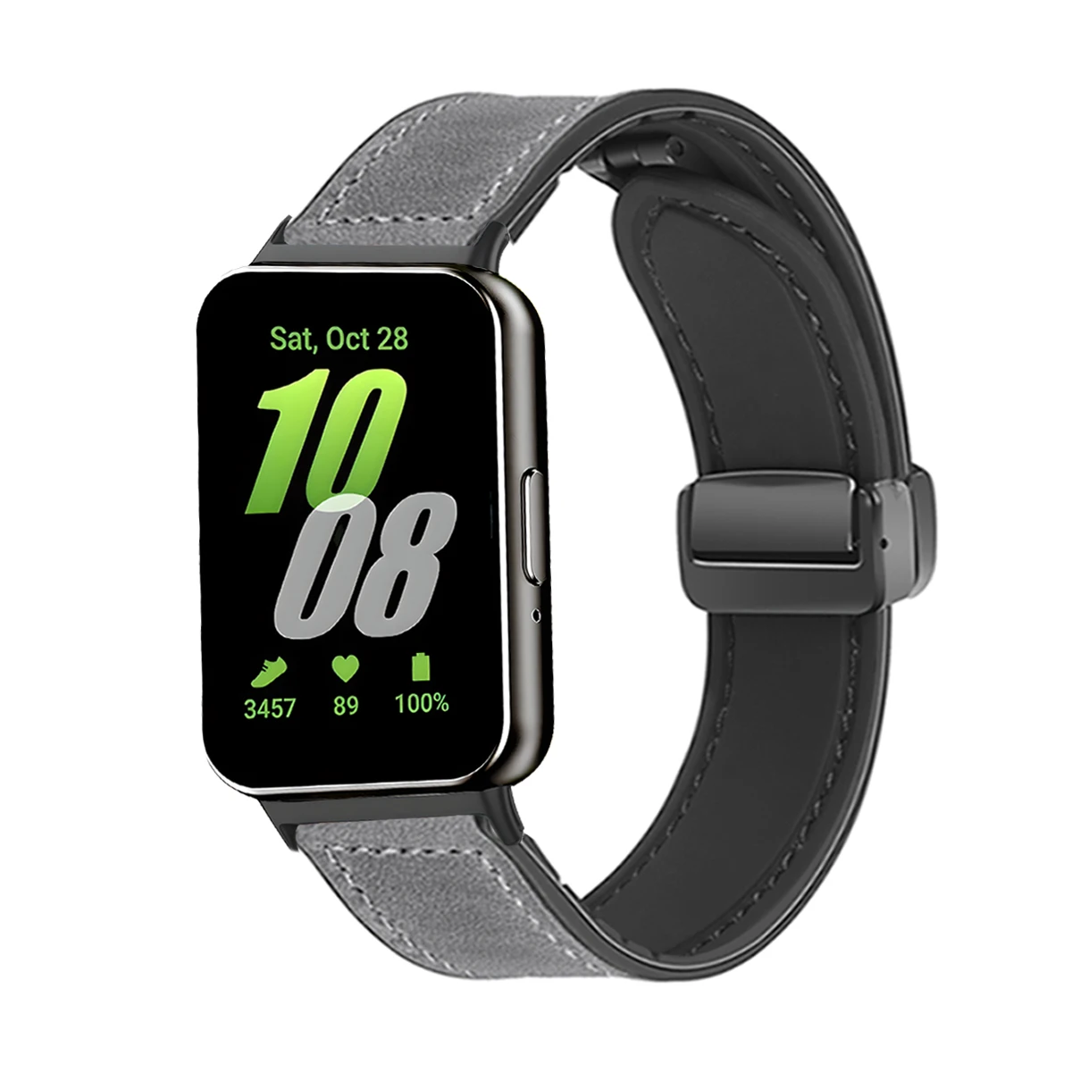 Luxurious Leather and Silicone Magnetic Buckle Watch Strap Bracelet