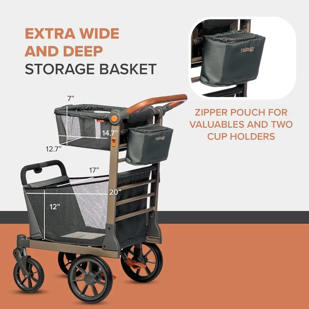 Portable Folding Shopping Cart-Lightweight Utility Cart with Durable Wheels, Storage Basket, and Heavy-Duty Cup Holders