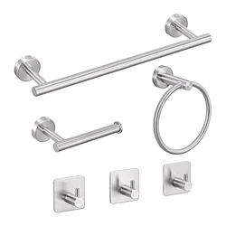 6 PCS Bathroom Hardware Set,Silver Stainless Steel Towel Bar, Towel Rack Wall Mounted Bathroom Accessories Set