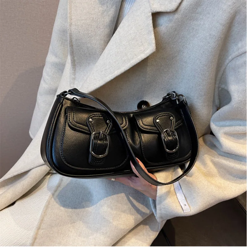 

Fashion PU Leather Shoulder Bags for Women 2023 Tend Female Simple Small Pocket Design Underarm Handbags and Purses Luxury Totes