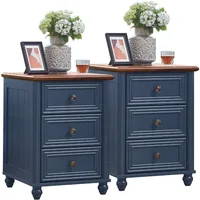 Farmhouse Night Stand Set of 2,Wood Nightstand with 3 Drawers,Bedside End Table with Storage and Roman Column,for Bedroom 1