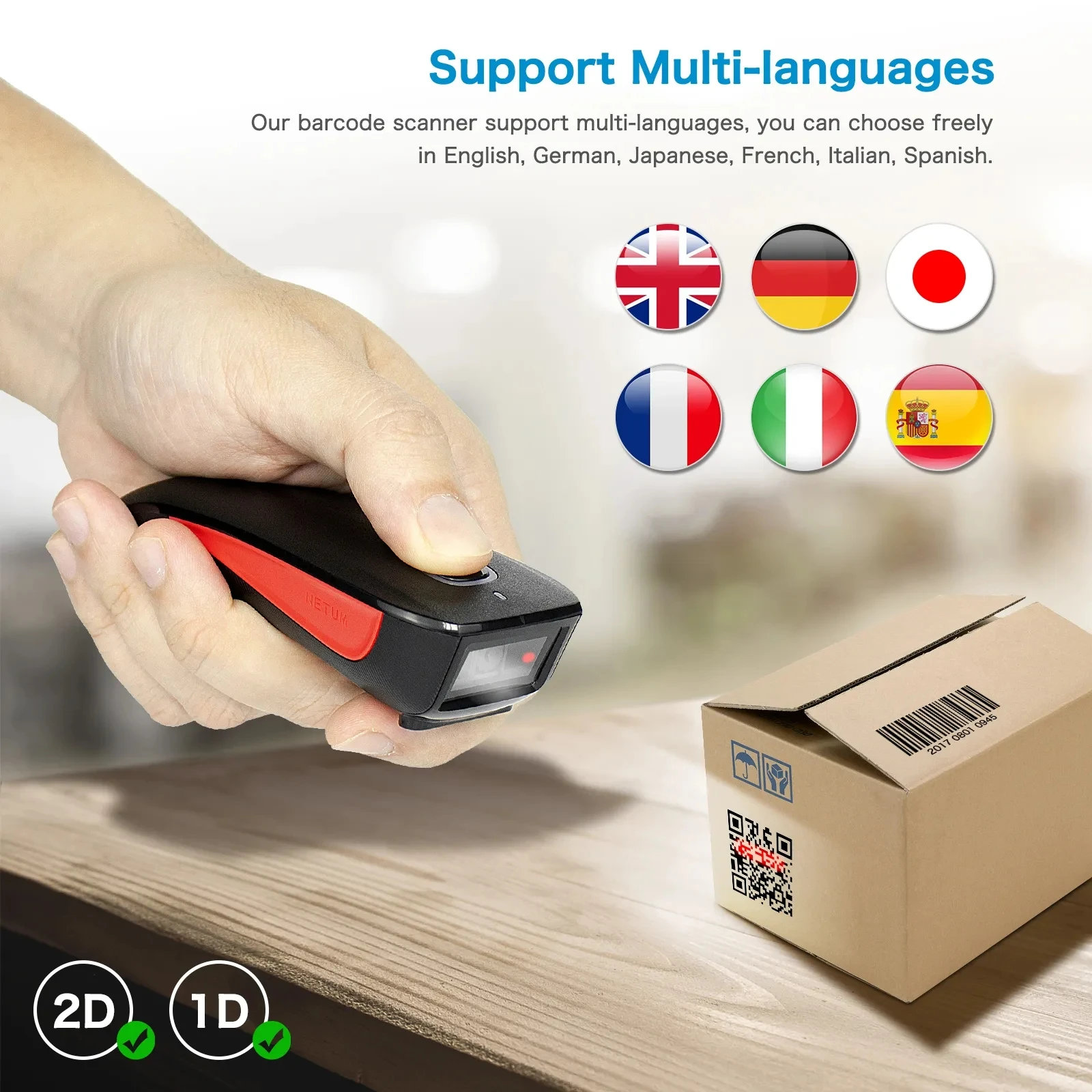 NETUM C990 2D Barcode Scanner Bluetooth Pocket Wireless QR Reader Data Matrix PDF417 IOS Android Windows