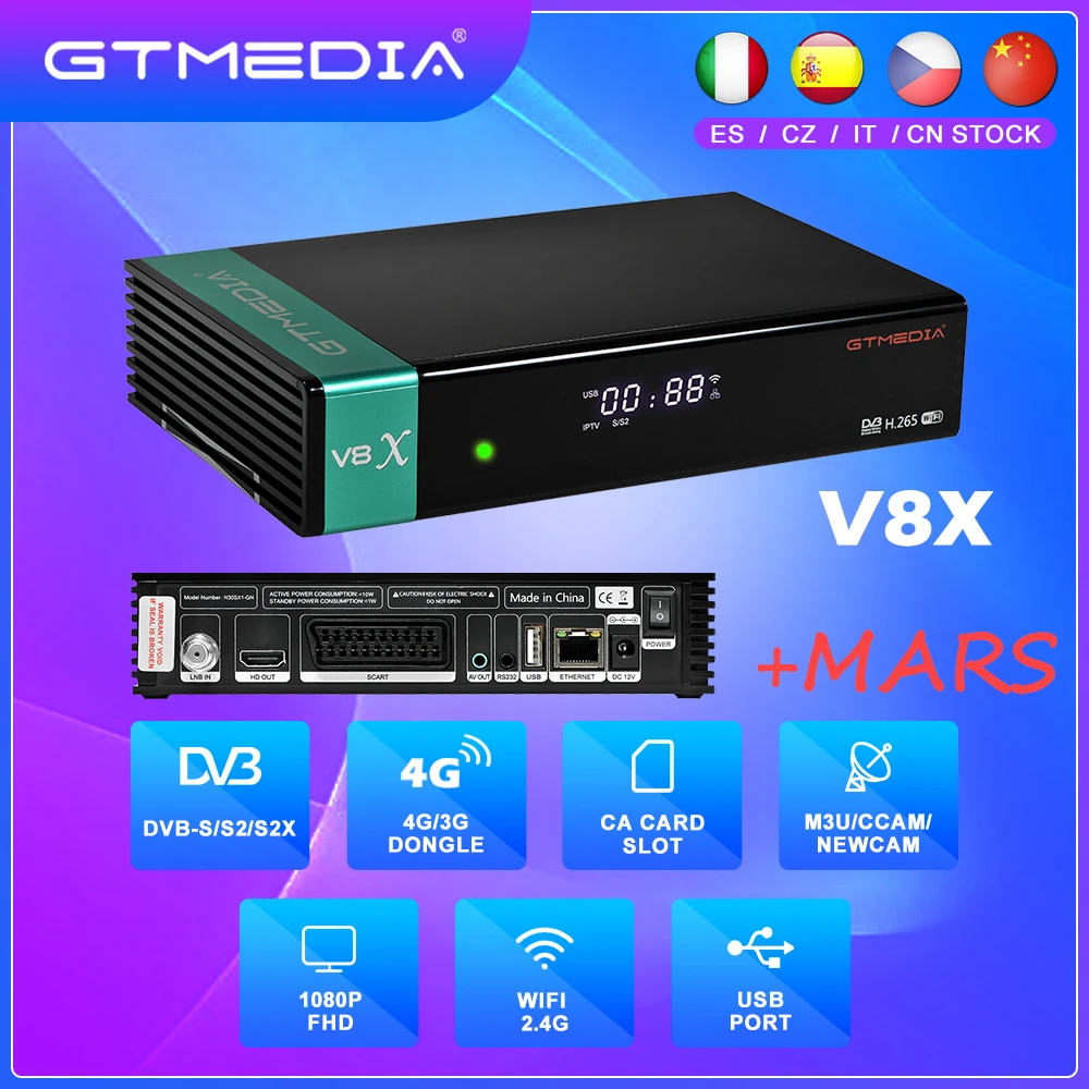 Gtmedia V8x Satellite Tv Receiver With Mars Ccam M3u Dvb S S2 S2x 1080p