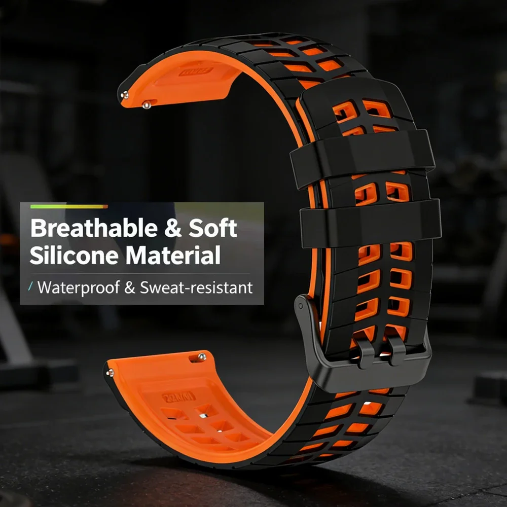 Breathable Sport Silicone Wristband - 22mm Adjustable Bracelet