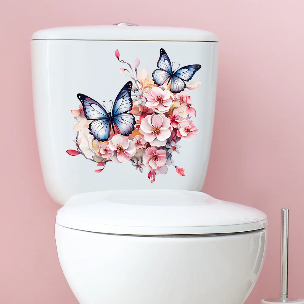 1pcs Painted Flowers Butterfly Home Bedroom Toilet Toilet Decorative Wall Paste Self-Adhesive
