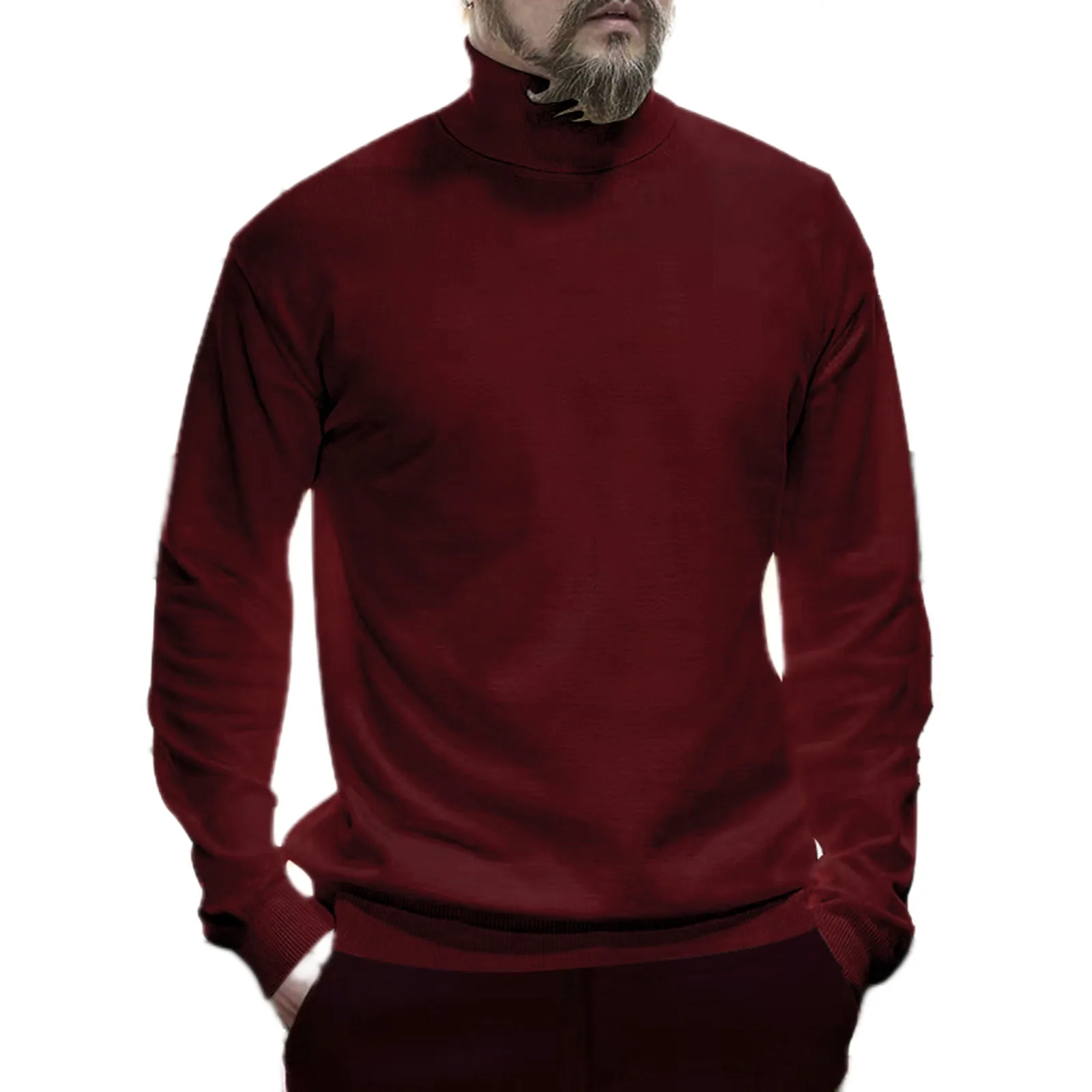 

Solid-Color Turtleneck Tees Men Long Sleeve Slim Fit Fashion Tee Tops Autumn Winter Casual All-Match Bottoming Pullover