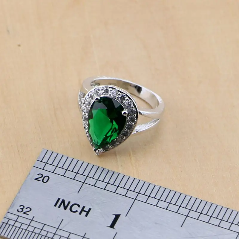 Water Drop 925 Silver Ring Green Cubic Zirconia White CZ For Women Wedding Wedding/Engagement/Party/Gifts Ring 3