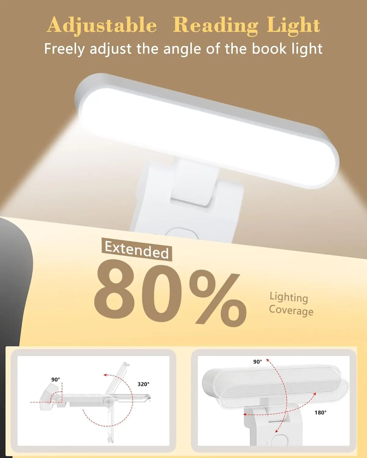 12LED rechargeable book light USB reading light clip 5 colors 6 brightness adjustable reading in bed