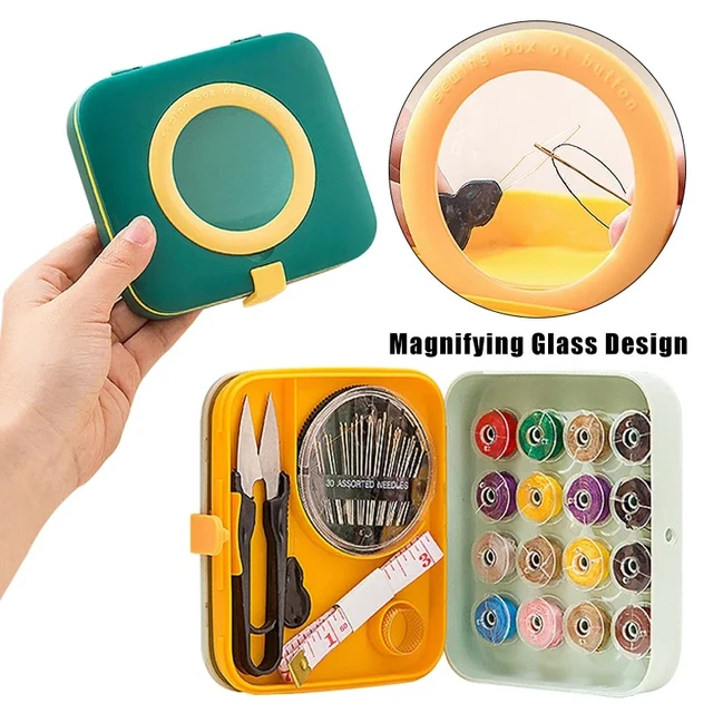 Mini Kit de costura para el hogar, caja de almacenamiento de botones,  alfileres, tijera de viaje portátil, dedal, hilos de aguja - AliExpress