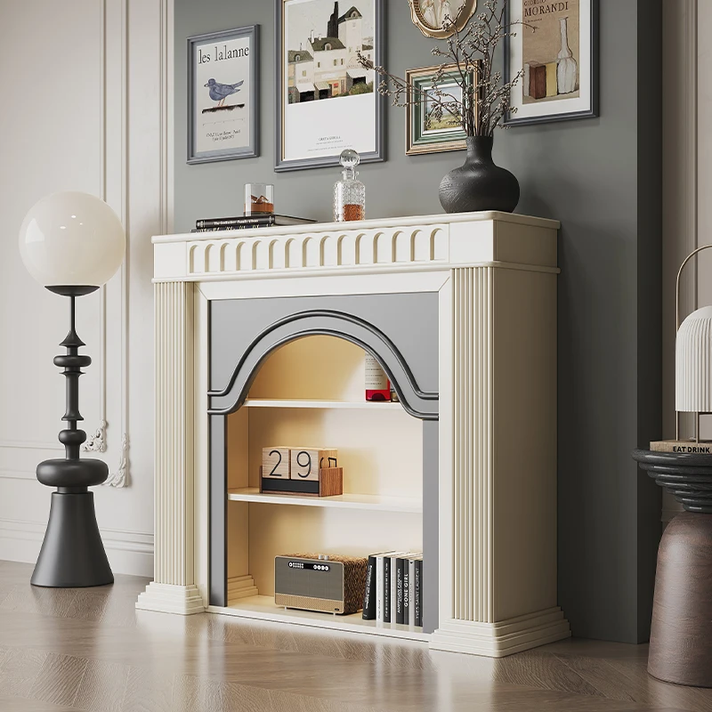 French Cream Wind Solid Wood European Arch Fireplace Decorative Cabinet American Living Room Side Cabinet Entry Entrance