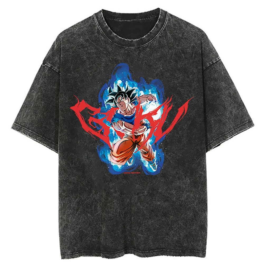 

Men Washed T-Shirt Hip Hop Streetwear Japan Anime Dragon Ball T Shirt Harajuku Cotton Casual Tshirt Summer Short Sleeve Tops