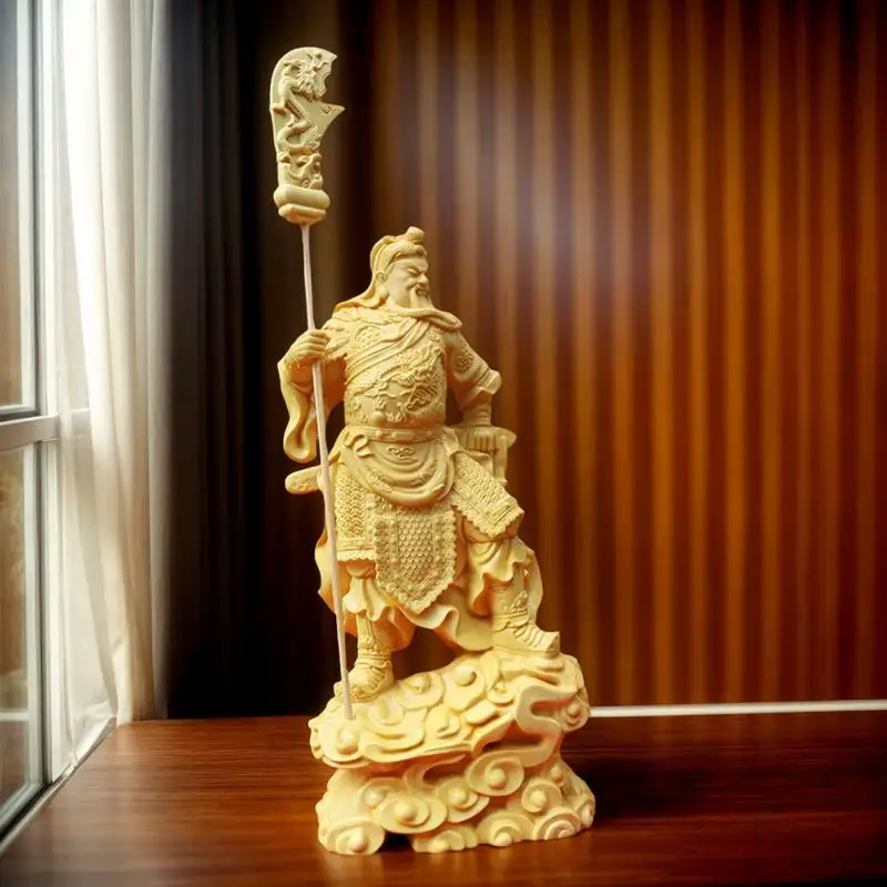 Hand Carved Guan Yu Wood Statue for Home Decor