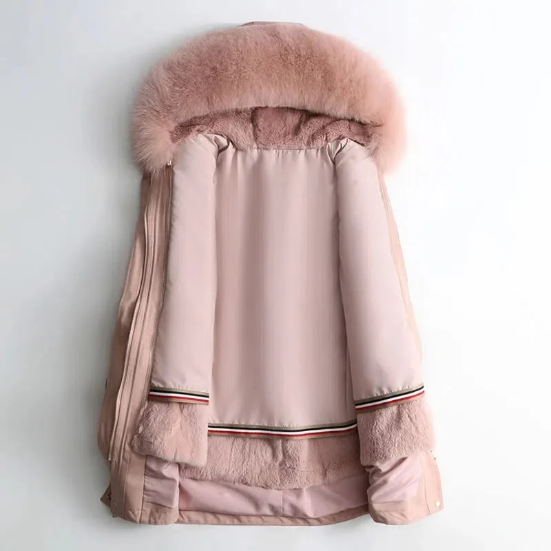 

Women Waterproof Winter Winter Warm Thicken Rabbit Fur Bunny Coat Long Parka Thick Outwear Lady Parkas