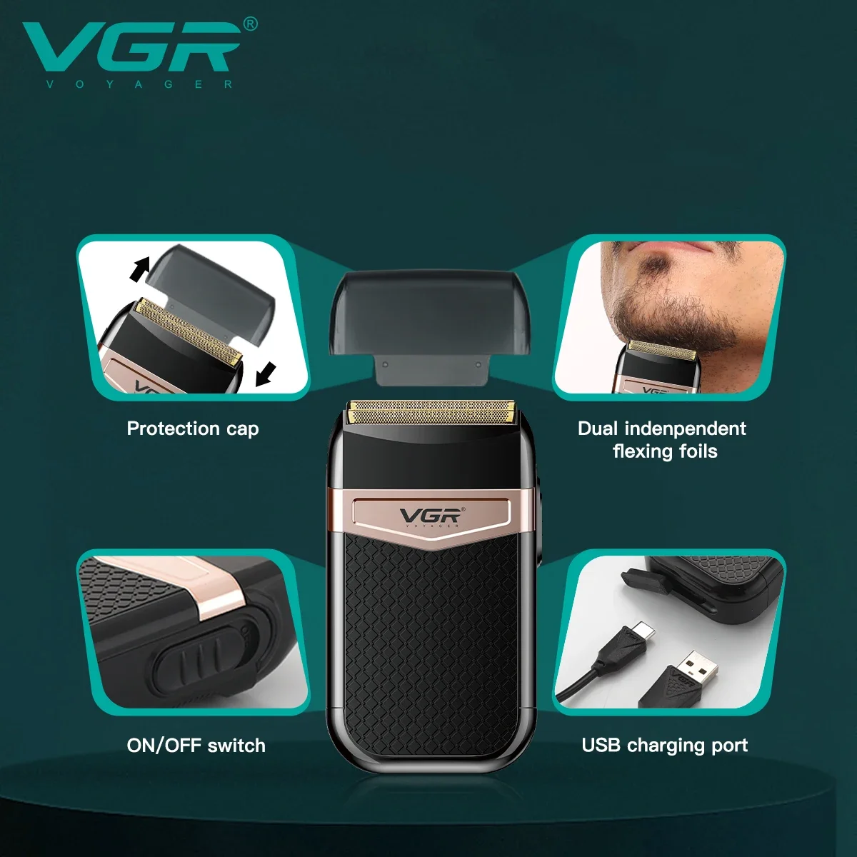 VGR Elctric Shaver Professional Beard Trimmer Rechargeable Razor Shaver Machine Portable Bald Head Razor For Men V-331 electric shaver,electric razor,rotary shaver,electrical rotary shaver,cordless shaver