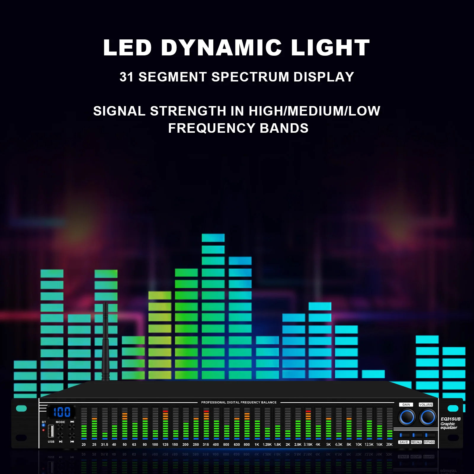 Equalizzatore Digitale 31 Bande Con Display LED Spettro E Bluetooth 5.3 - Processore Audio Professionale Per DJ, Home Cinema E Studio