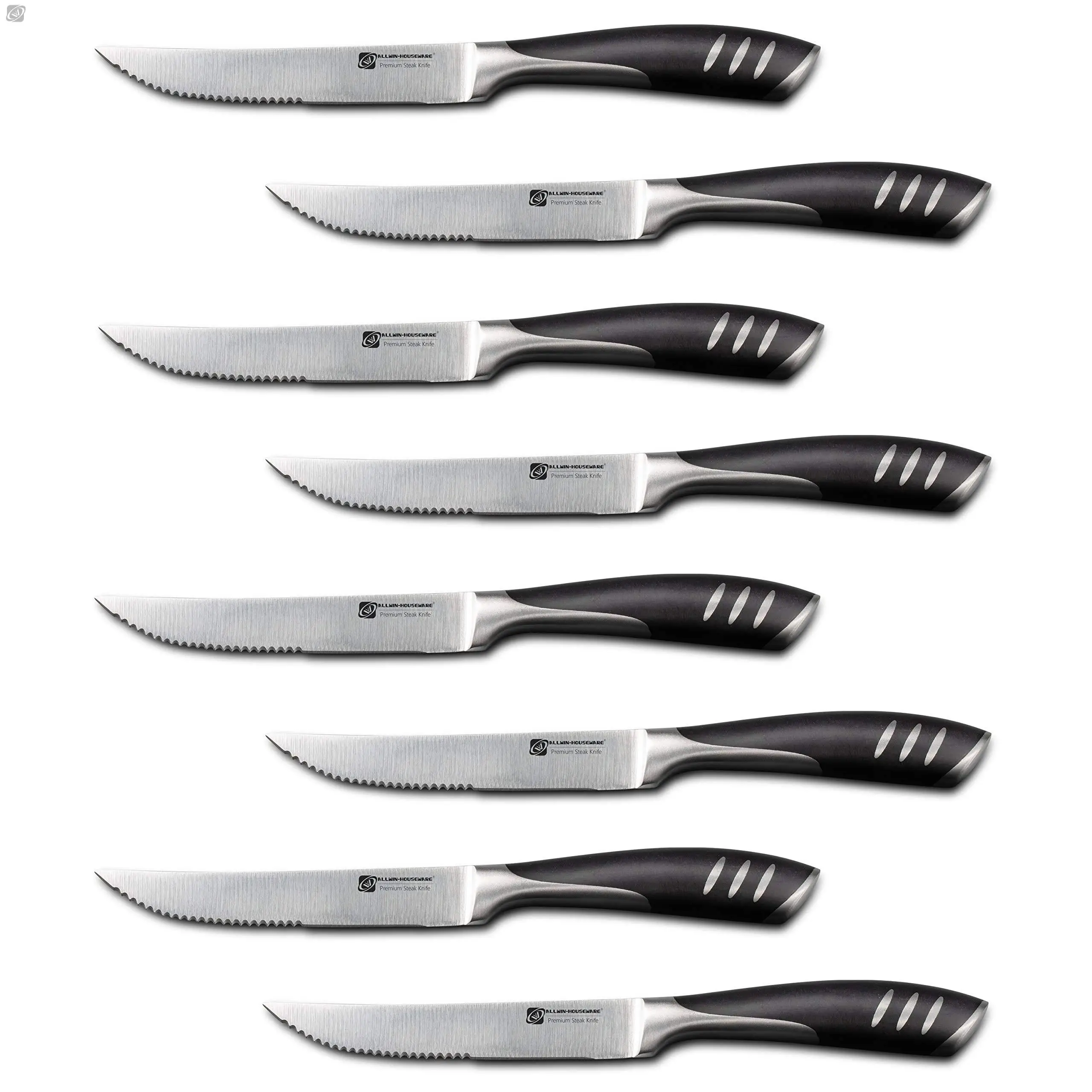  lief + svein German Steel Steak Knife Set. 6 Pc Steak knives  with block. Premium 1.4116 Stainless Steel Knives with highly polished  handles. Sharp serrated steak knives set of 6. Best