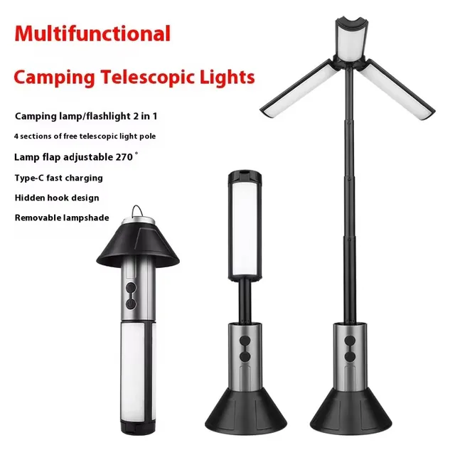 Multi-functional Camping Light 2 in 1 USB Rechargeable Camping LanternFlashlight with Hook Outdoor Emergency Camping Lamp