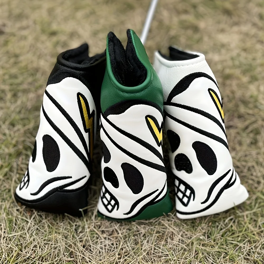 1 golf putting head cover, skull embroidery waterproof and durable golf club protection cover, providing the best protection for
