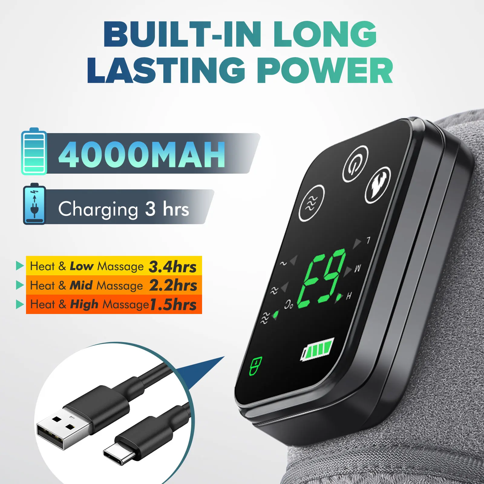 3-in-1 Cordless Knee Massager Electric Heating Knee Shoulder Pad 3-Modes Vibration Leg Joint Muscle Relax Thermal Massage Belt