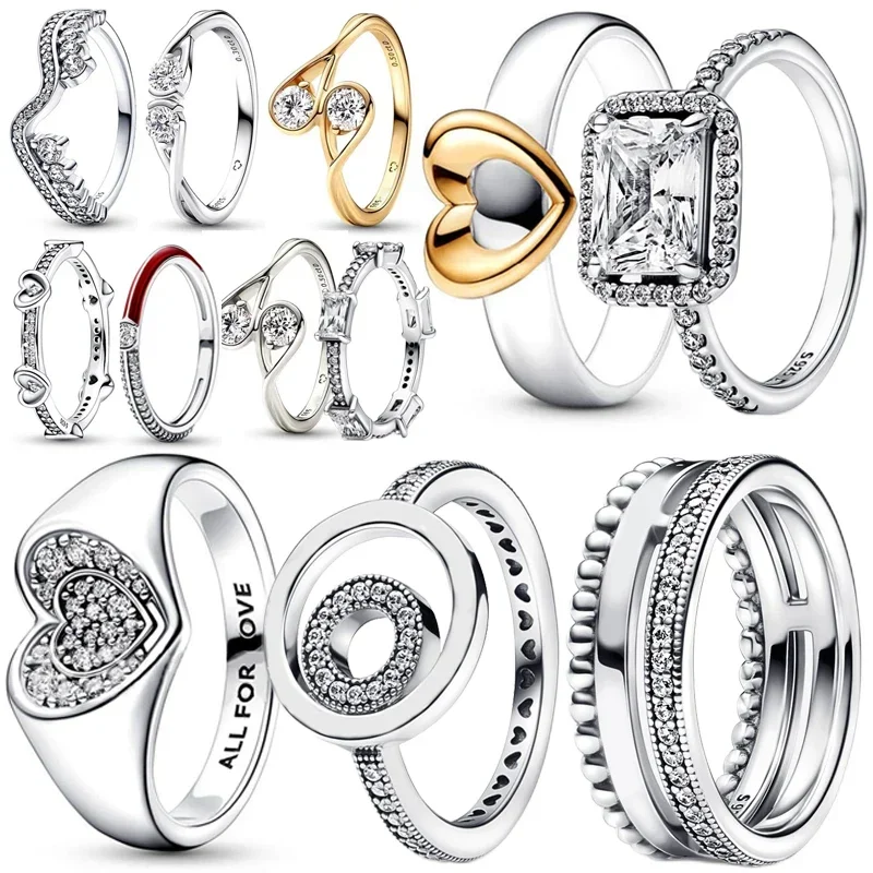 

New In 925 Sterling Silver Eternal Heart Sliding Asymmetrical Shining Wave Ring Women Original Fashion Diy Fashion Ring Jewelry