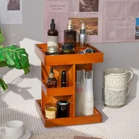 Retro Solid Wood Desktop Rotating Multilayer Cosmetic Storage Box Storage Rack Wooden Multilayer Perfume Rack Storage Artifact 1