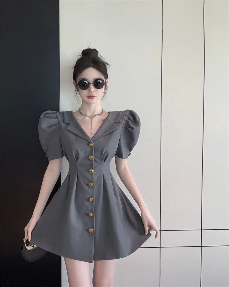 Retro French Temperament Waist-hugging Slim Suit Dress Summer 2025 New Solid Color Short Skirt 6