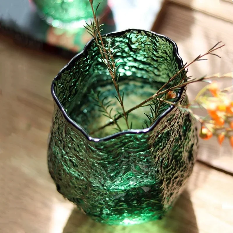 Glass Vase Pleated Roads Green Transparent Hydroponics Flower Vase Flower Arrangement Accessories Terrarium Home Decoration 4