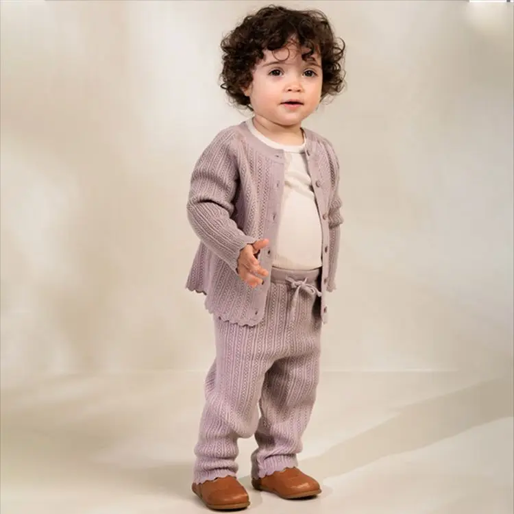 

Jenny&Dave European and American style autumn and winter pure cotton knitwear for girls, soft and skin friendly purple top and p