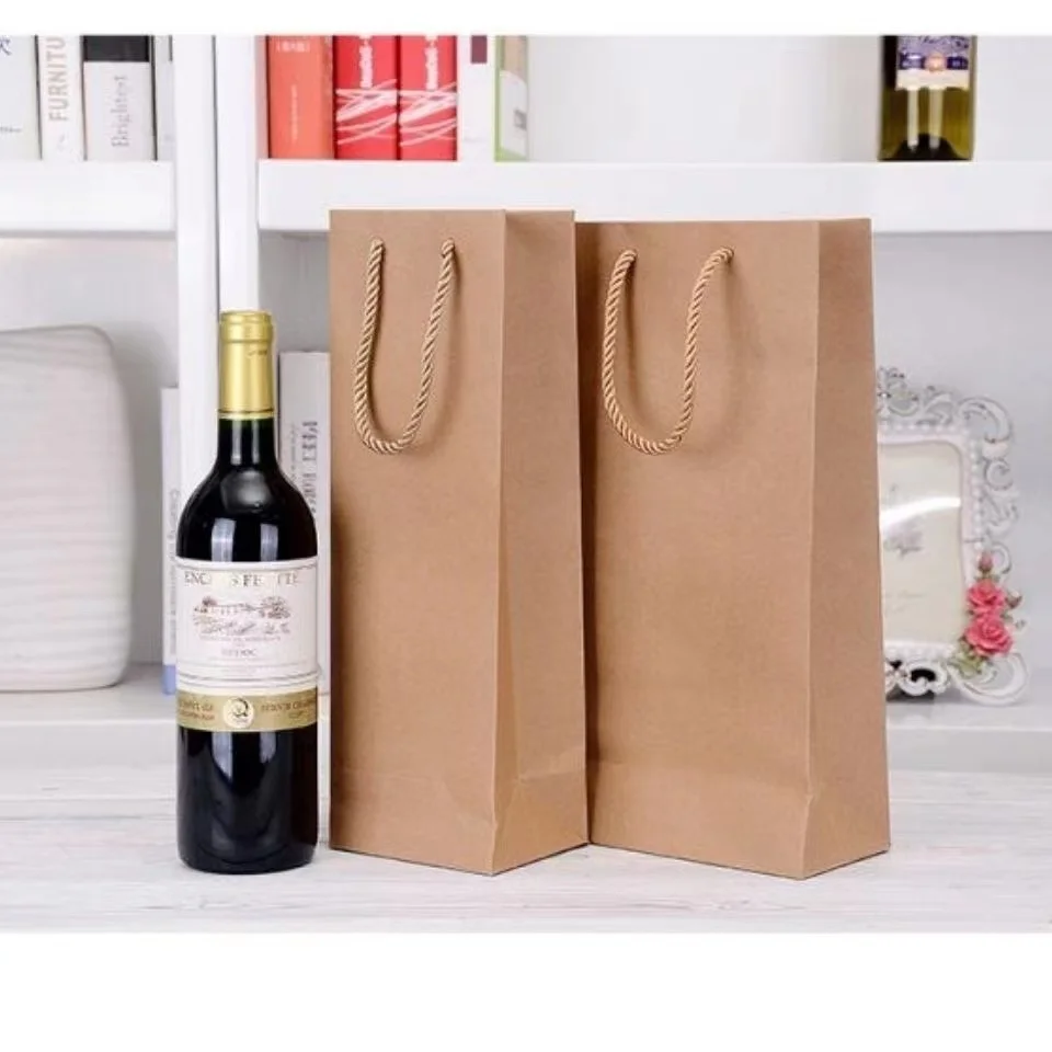 Kraft Paper Red Wine Hand Bag Wine Drinks Packing Bag Storage Bag Single/double bottle Paper Wine Bag Wine Bottle Packaging Bags