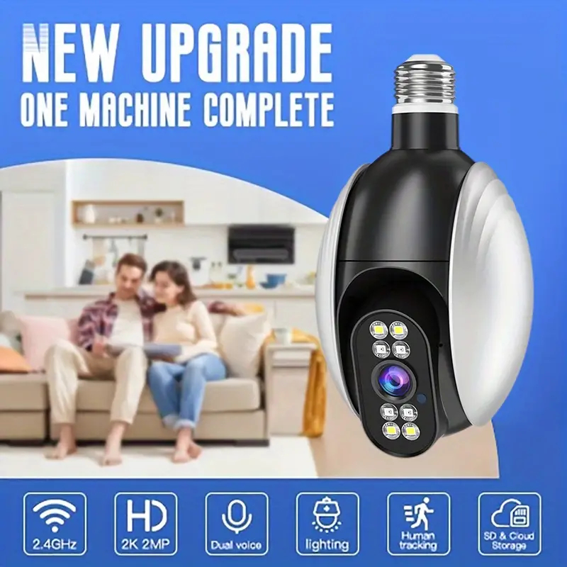 2.4G Bulb E27 Surveillance Camera Full Color Night Vision Automatic Human Tracking Zoom Indoor Security Monitor Wifi Camera