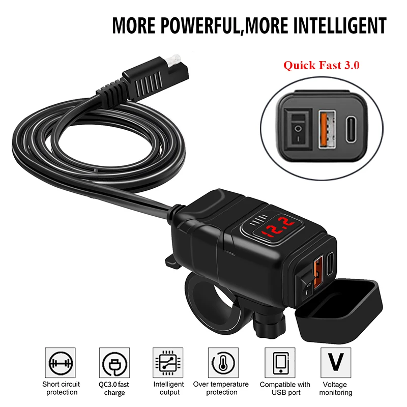 

Newest Waterproof QC 3.0 Type C Motorcycle Phone Charger 6.4A Motorcycle USB Charger With Voltmeter Moto Power Supply Socket