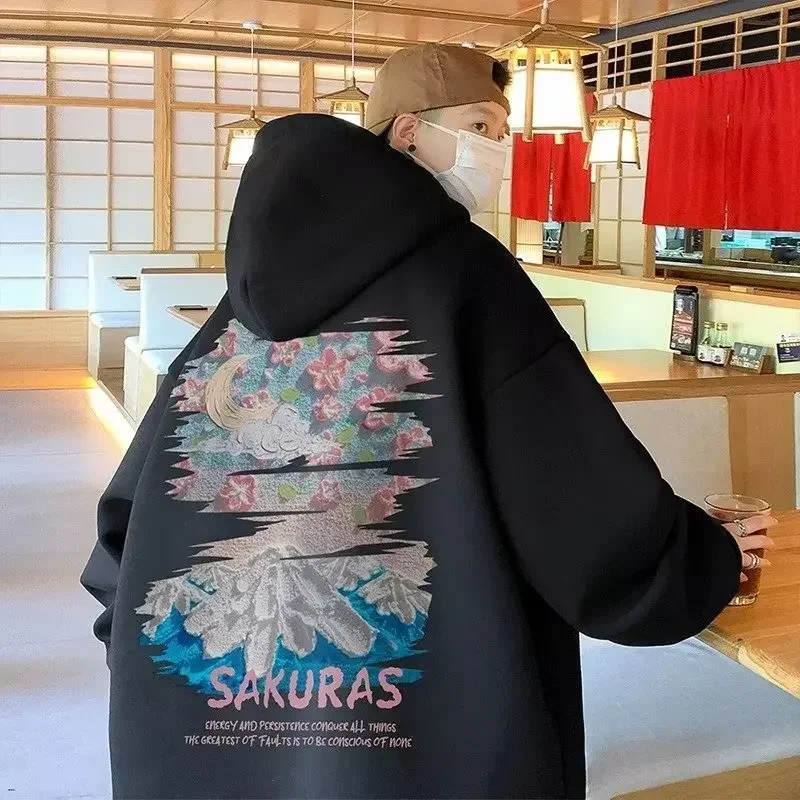 New Hooded Sweatshirt Men's Spring and Fall Fashion Personality Printing American Drop-shoulder Versatile Hoodies Men Clothing