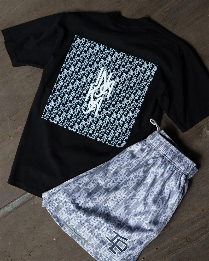 Summer new outdoor fashion men's shorts casual mesh quick-drying sports basketball printed quarter pants