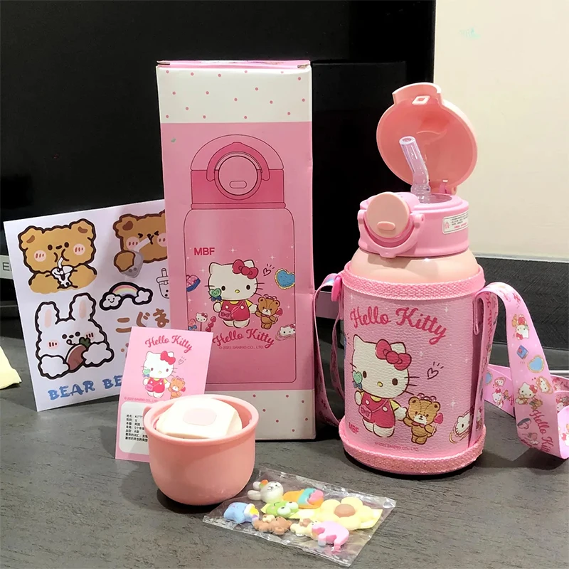 

500ML Sanrioed Thermos Cup Hello Kitty Kawaii Kuromi My Melody cartoon High-Capacity Portable Fall Prevention Kids Student Gift