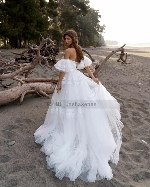 Bohemian Beach Wedding Dresses 2024 Lace Bride Dress Korean Short Sleeve  Vintage Wedding Gowns Women Hot Sell Mariage - AliExpress