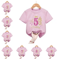 Customized Name Tshirt It's My 1-11th Happy Birthday Princess Golden Butterfly T-Shirt Girls Gift Kids Clothes Short Sleeve 1